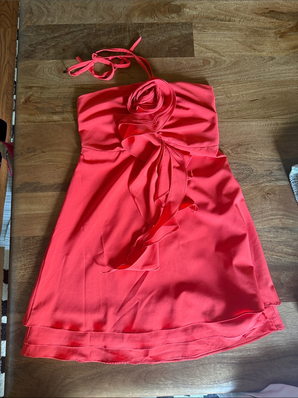 Aryn K Strapless Coral-Red Ruffle Sundress